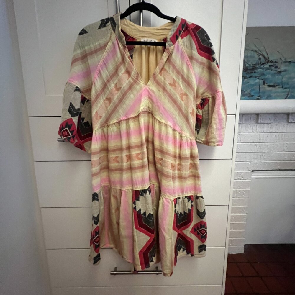 Boho mini tiered dress with short sleeves